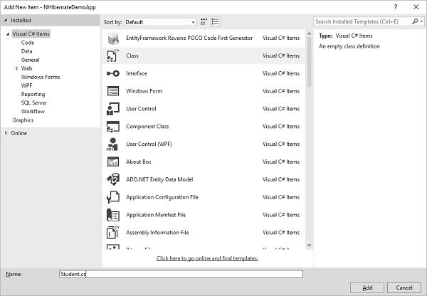 Add New Item NHibernate