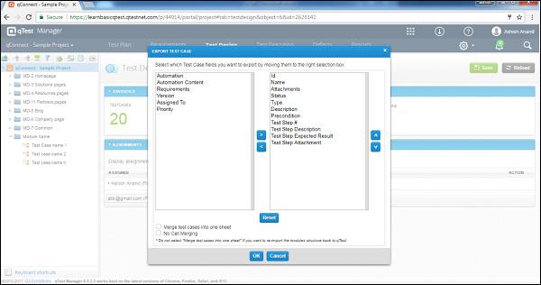 Export Test Case Wizard
