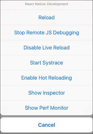 React Native Debugging Developer Menu