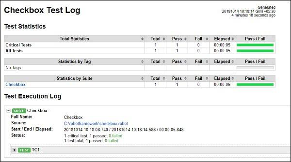 Checkbox test log