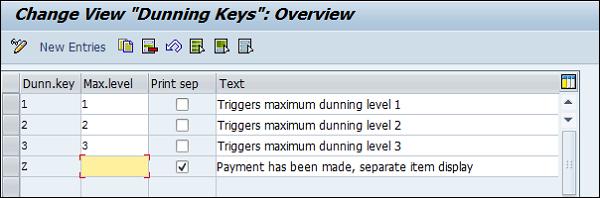 Create Dunning Keys