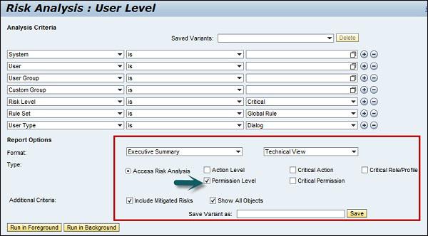 Risk Analysis User Level
