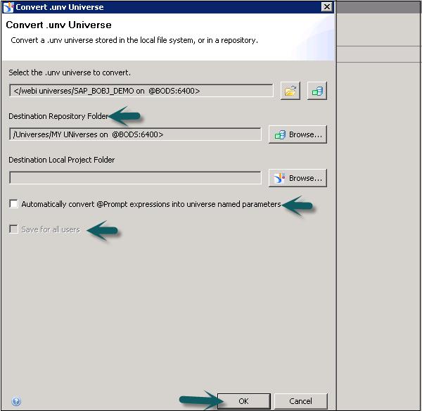 Destination Repository Folder