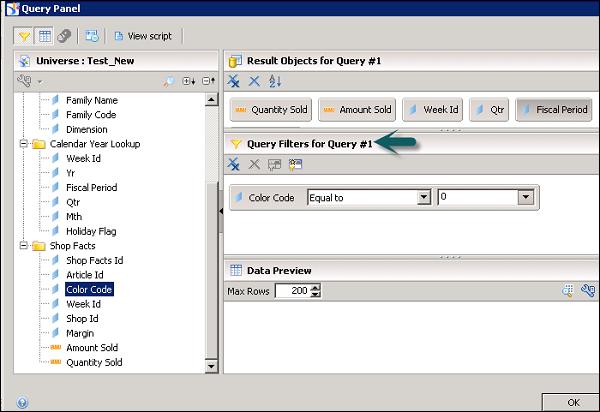 Filter Objects pane