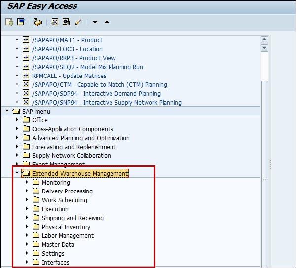 Sap EWM Structure Menu Structure