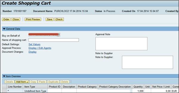 Shopping Cart Form
