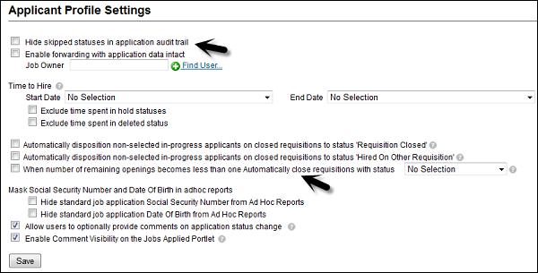 Applicant Profile Settings