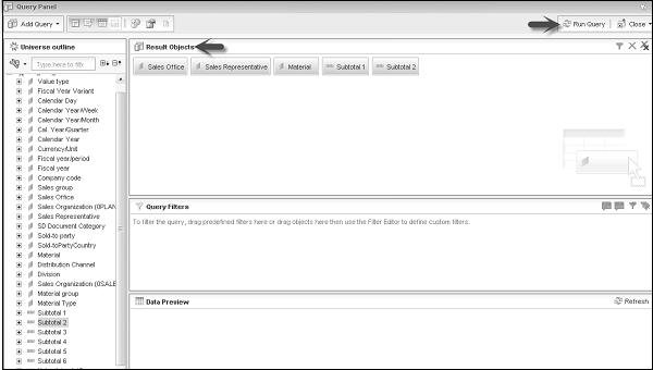 Adding Objects to Query Panel