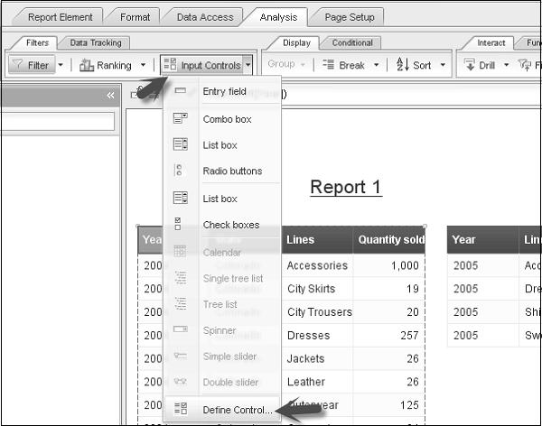 Defining Input Controls in Webi