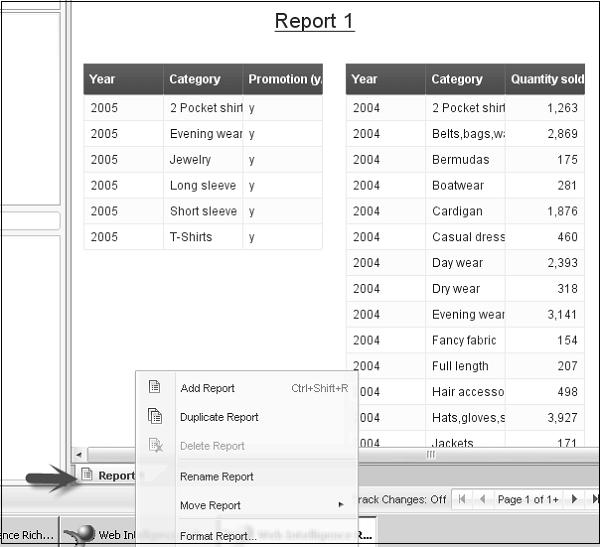Report tab