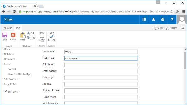 Sites Tab