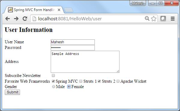 Spring RadioButton Form