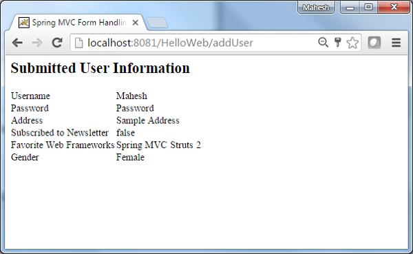 Spring RadioButton Form Result
