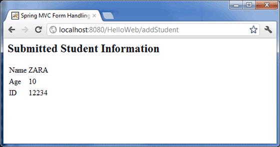 Textbox Spring Student Form Result