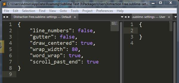 Distraction free mode of Sublime editor