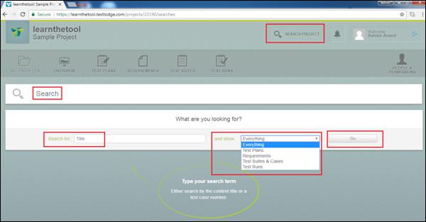 Search Project Functionality Page