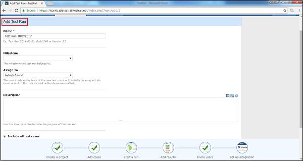 Add Test Run Page