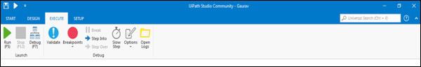 Execute Tab of Ribbon