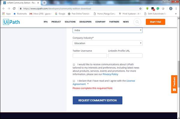 Install UiPath Requesting Community Edition