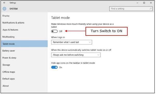 Turn the Tablet Mode