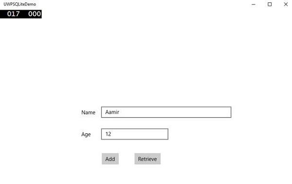 UWP SQLite Add button