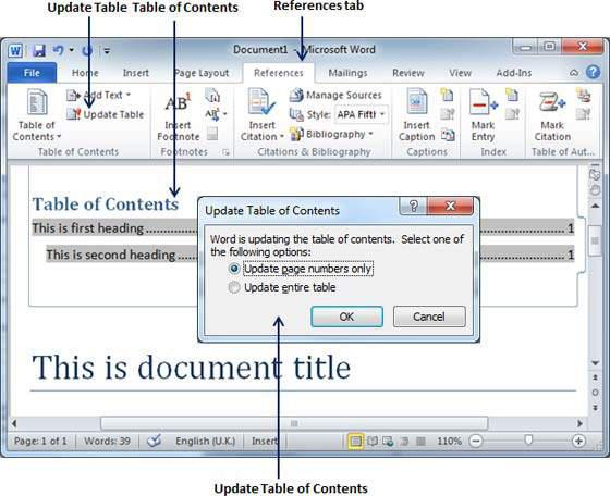 Update Table of Contents