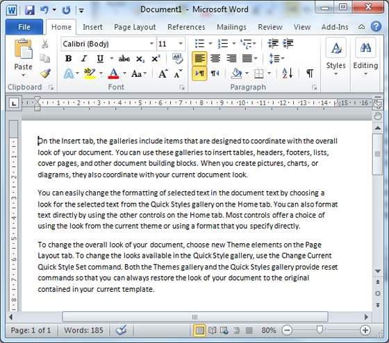 Word Sample Text