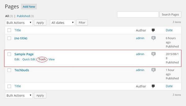 WordPress Delete Pages