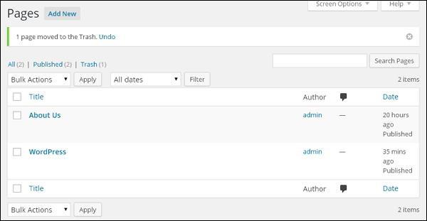 WordPress Delete Pages