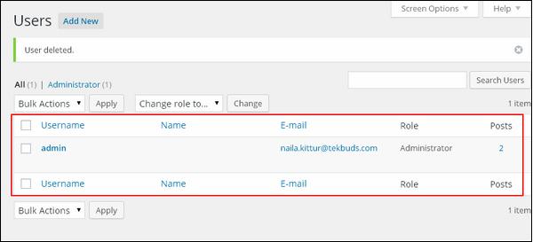 WordPress Delete User