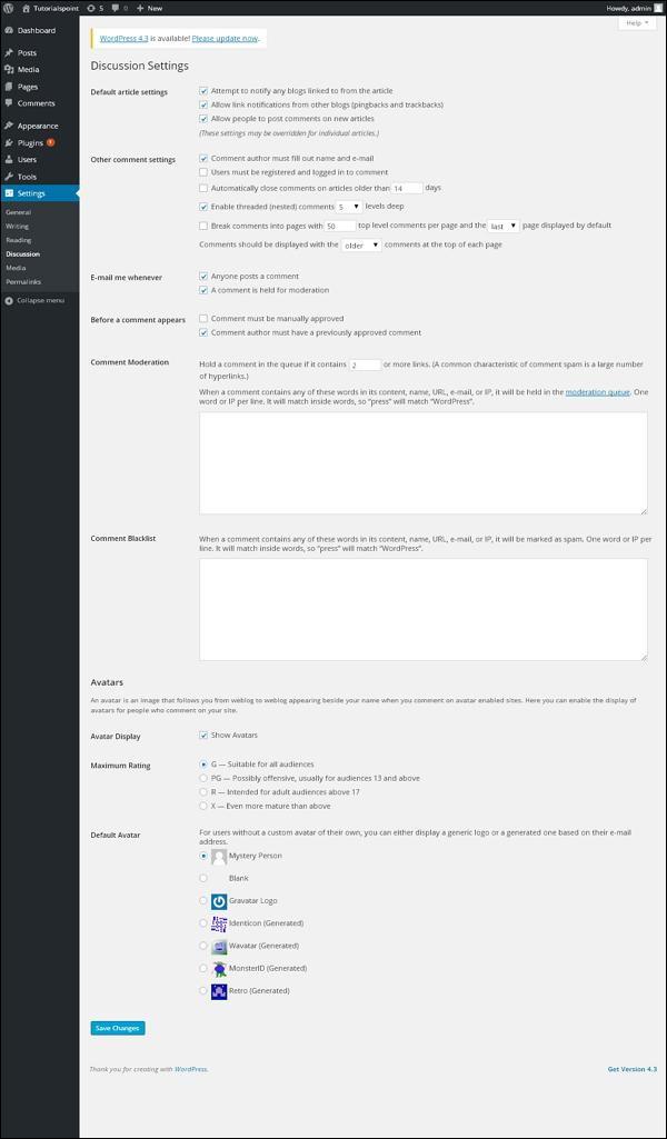 WordPress Discussion Setting