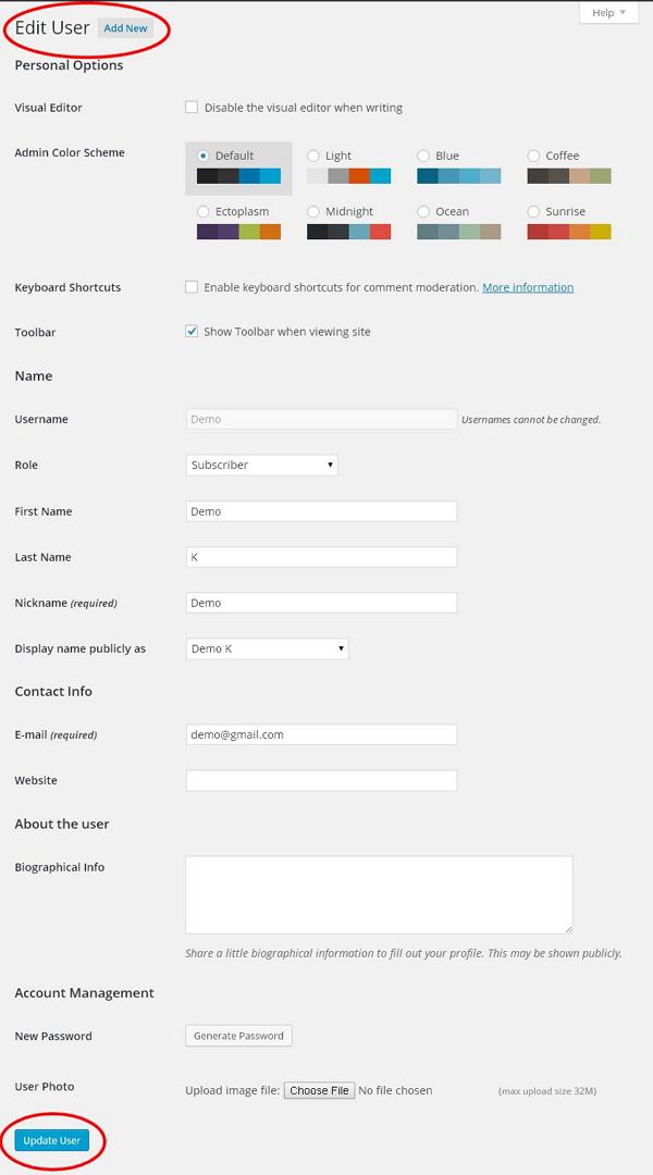 WordPress Edit Users