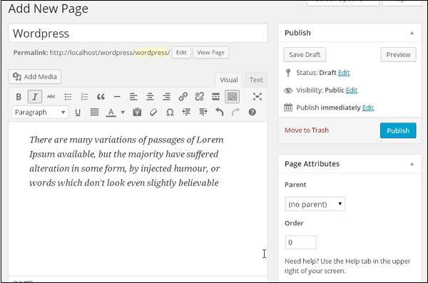 WordPress Publish Pages
