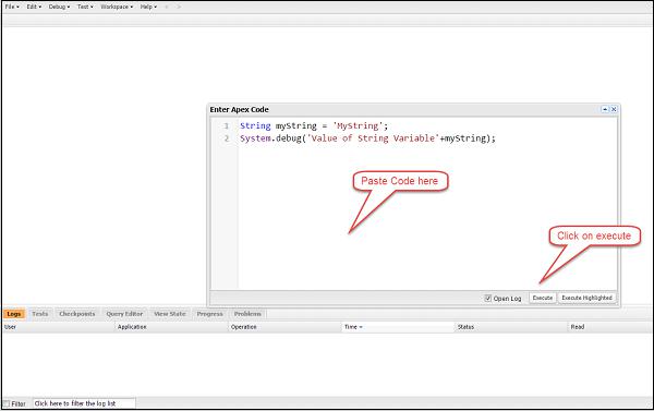 Executing Code in Developer Console step3