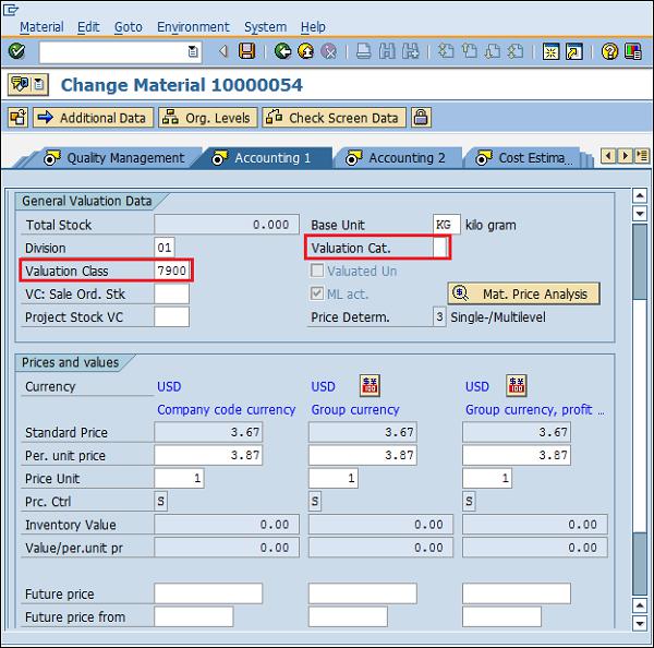SAP Split Valuation material master
