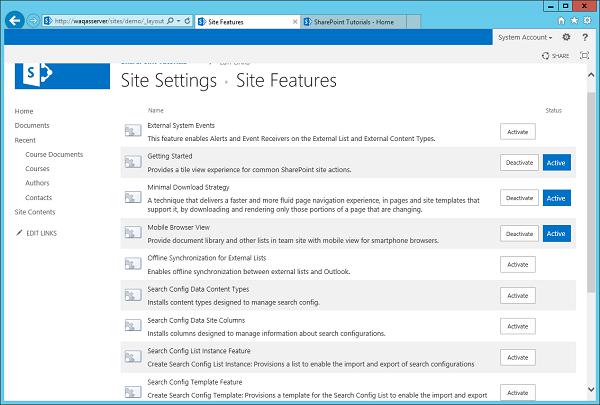 Features of Site