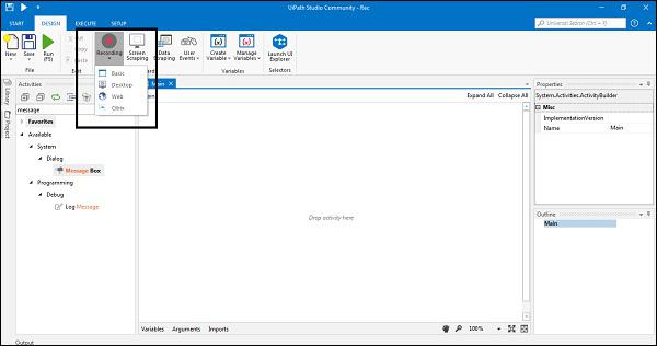 Recording Feature of UiPath Studio