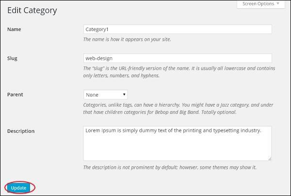 WordPress Edit Category